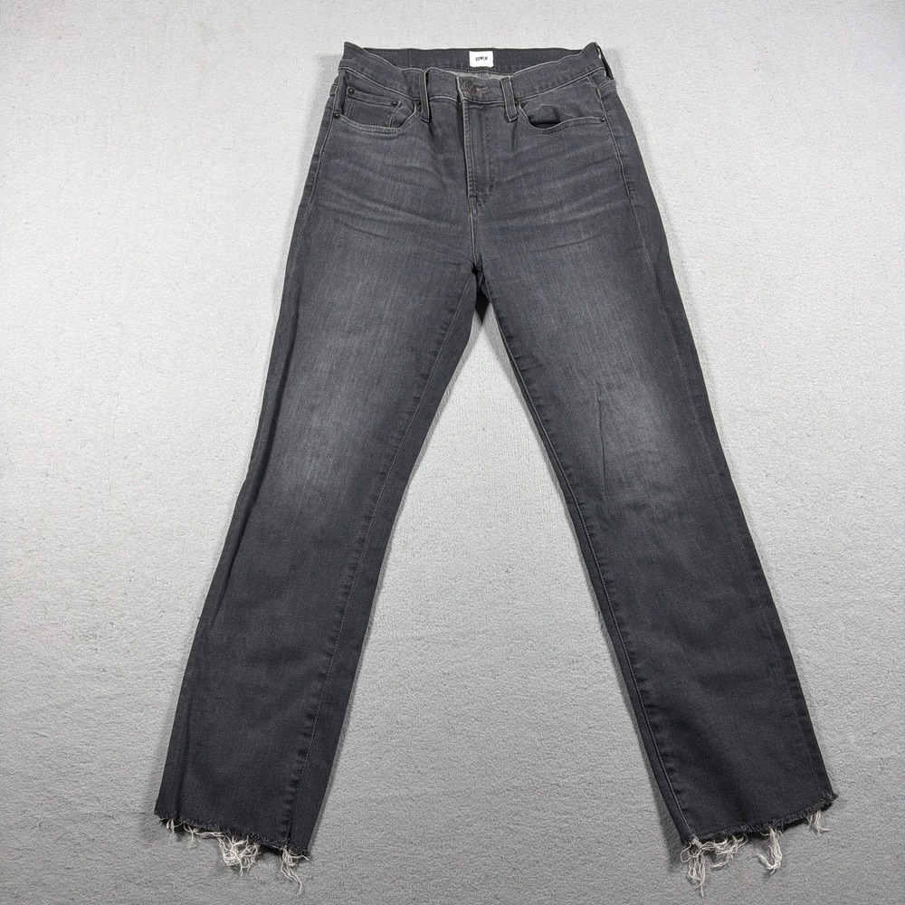 Edwin Jeans Womens 28 Charcoal Gray High Rise Straight Leg Stretch Raw Hem Denim